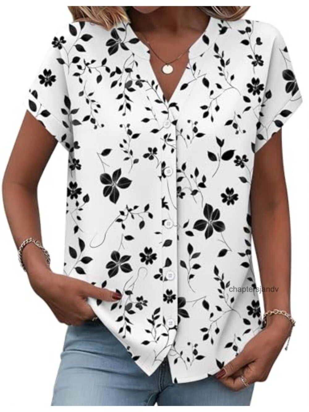 Zeagoo Women's V-Neck Short Sleeve Button Down Blouse Business Casual Top